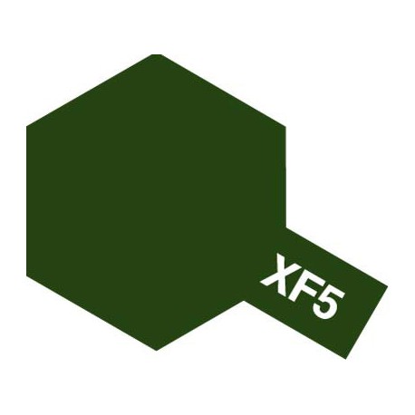 Peinture pour maquette plastique. La couleur est XF5 Vert mat 10 ml de la marque Tamiya (81705)