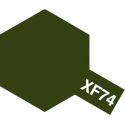 Peinture pour maquette plastique. La couleur est XF74 Olive drab JGSDF mat 10 ml de la marque Tamiya (81774)