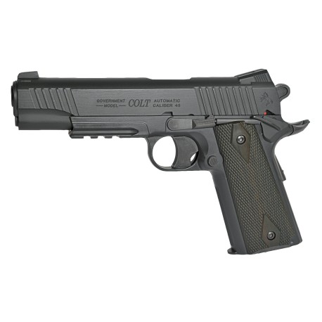 Réplique airsoft - Colt 1911 rail gun noir CO2 non blow back (métal et ABS - Culasse métal) de la marque Cybergun (180314)